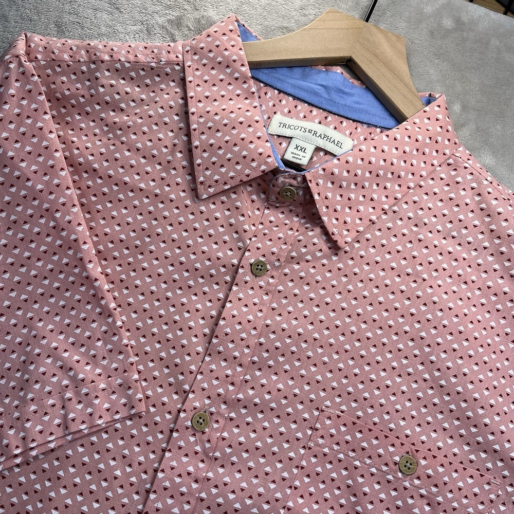 Tricots St Raphael Shirt Mens XXL‎ Geometric  Print Linen Button-Up